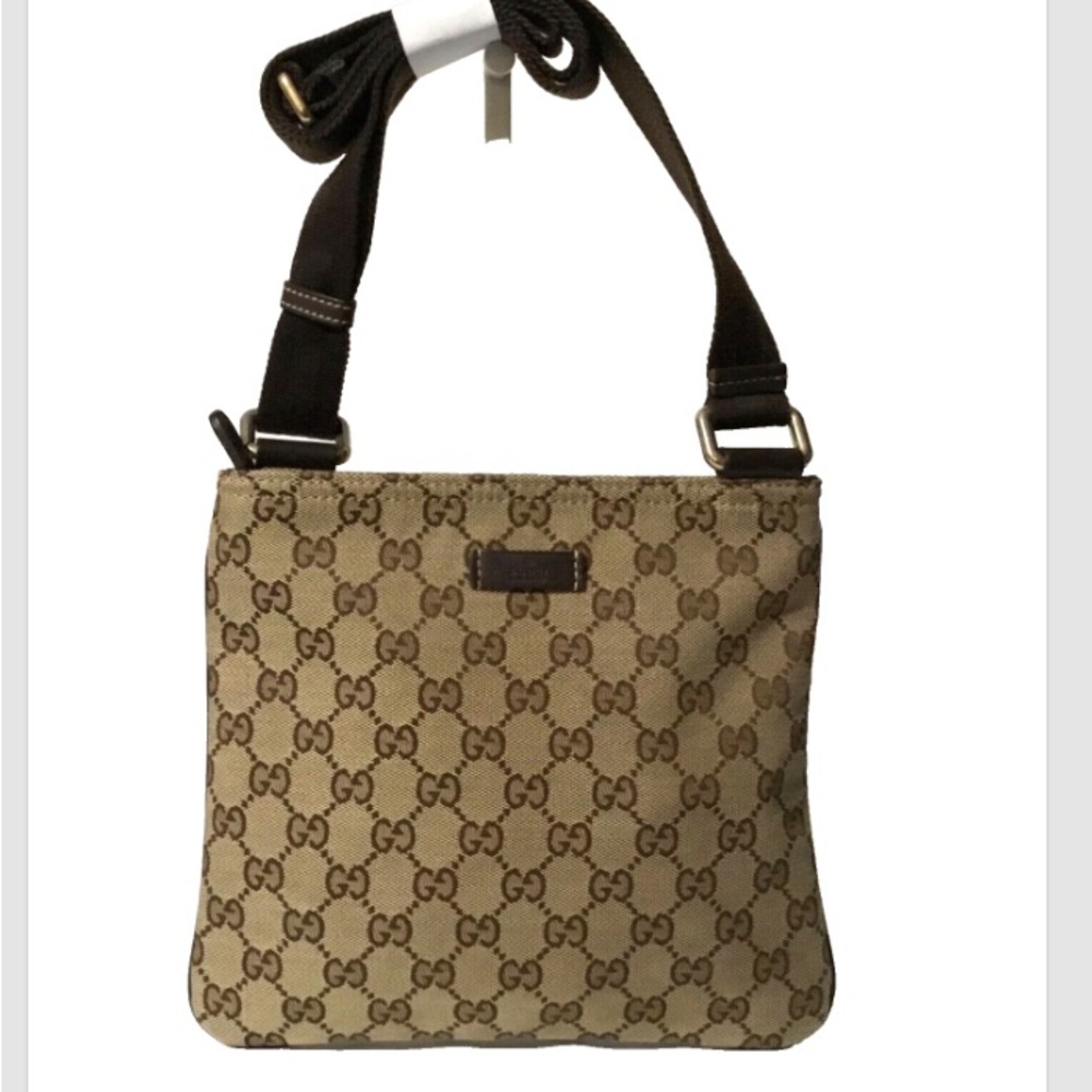 Authentic Gucci Brown Canvas Monogram Crossbody Bag